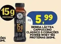 Bramil Supermercados Bebida Láctea Cappuccino Clássico 3 Corações Power Whey 15g oferta