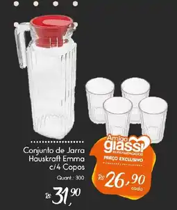 Giassi Supermercados Conjunto de Jarra Hauskraft Emma c/4 Copos oferta