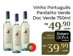 Dona de Casa Vinho Português Pardalito Verde Doc Verde oferta
