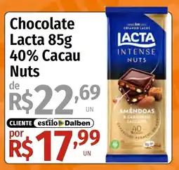 Supermercado Dalben Chocolate lacta 85g 40% cacao nuts oferta