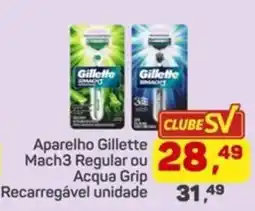 Supermercados São Vicente Aparelho Gillette Mach3 Regular ou Acqua Grip Recarregável unidade oferta