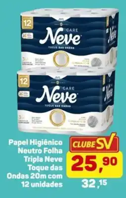 Supermercados São Vicente Papel Higiênico Neutro Folha Tripla Neve Toque das Ondas oferta