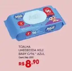 Bistek Supermercados toalha umedecida mili baby c/96 azul oferta