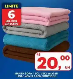 Roldão Sol - manta sofa / velv 180gsm lisa oferta
