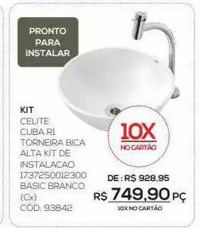 CNR Kit Celite Cuba Ri Torneira Bica Alta Kit De Instalacao oferta