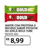 Assaí Atacadista Gold - wafer com proteina e recheio sabor pistache ou avelã bold tube oferta
