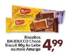 Supermercados Nori Biscoitos Bauducco Choco Biscuit 80g ao leite ou Meio amargo oferta