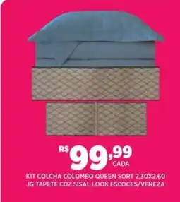 DB Supermercados Kit colcha colombo queen sort 2,30x2,60 jg tapete coz sisal look escoces/veneza oferta