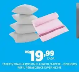 DB Supermercados Tapete toalha rosto JG lençol tapete diversos refil renascence diver 43x43 oferta