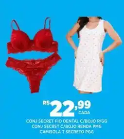 DB Supermercados Conj secret fio dental C/bojo P/gg conj secret c/bojo renda pmg camisola T secreto PGG oferta