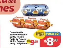 Supermercado Jacomar Carne Moída Suíno Pamplona Filé de Peito de Frango Moído Copacol Congelado oferta