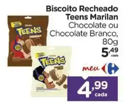 Carrefour Biscoito Recheado Teens Marilan Chocolate ou Chocolate Branco oferta