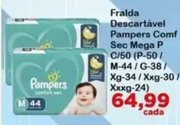 Chama Supermercados Fralda descartável pampers confort sec mega p oferta