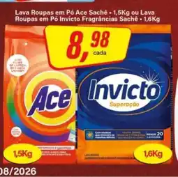 Rede Supermarket Lava Roupas em Pó Ace Sachê ou Lava Roupas em Pó Invicto Fragrâncias Sachê oferta