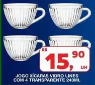 Jogo xícaras vidro lines com 4 transparente