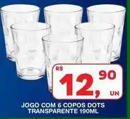 Roldão Jogo com 6 copos dots transparente oferta