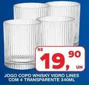 Roldão 19 - jogo copo vidro lines com 4 transparente 340ml oferta