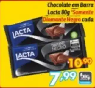 Chocolate em Barra Lacta 80g Somente Diamante Negro cada