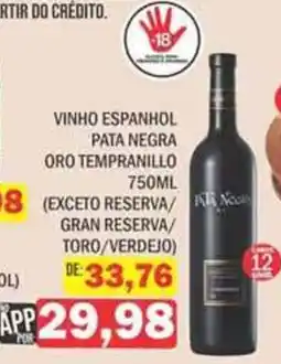 Supermercados Mendonça vinho espanhol pata negra oro tempranillo oferta