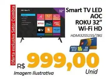 Smart tv led aoc roku 32" wi-fi hd