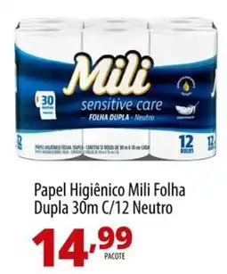 Akki Atacadista Papel Higiênico Mili Folha Dupla 30m C/12 Neutro oferta