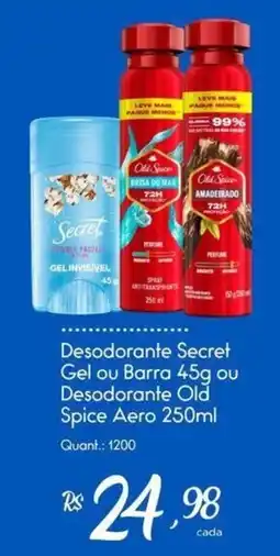 Giassi Supermercados Desodorante Secret Gel ou Barra ou Desodorante Old Spice Aero oferta