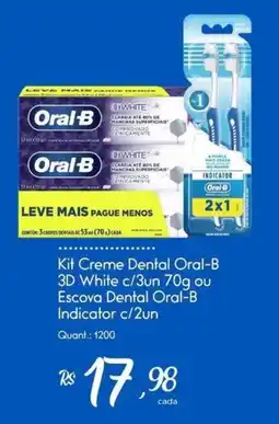Giassi Supermercados Kit Creme Dental Oral-B 3D White c/3un 70g ou Escova Dental Oral-B Indicator c/2un oferta