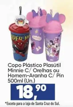 Imec Supermercados Copo Plástico Plasútil Minnie C/ Orelhas ou Homem-Aranha C/ Pin oferta