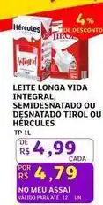 Assaí Atacadista Vida - leite longa vida integral, semidesnatado ou desnatado tirol ou hercules oferta