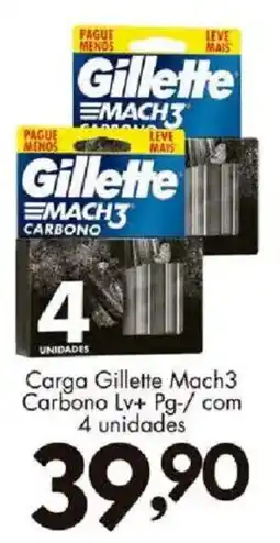 Confiança Supermercados Carga gillette mach3 carbono lv+ pg-/ com 4 unidades oferta