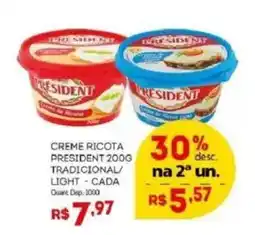 Bistek Supermercados Creme ricota president tradicional/ light oferta