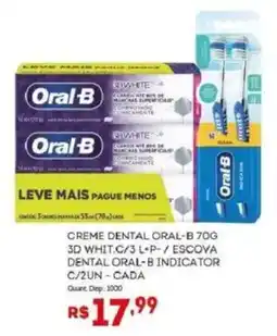Bistek Supermercados Creme dental oral-b 70g 3d whit.c/3 l+p- / escova dental oral-b indicator c/2un - cada oferta
