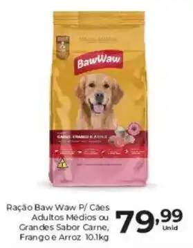 Ração Baw Waw P/ Cães Adultos Médios ou Grandes Sabor Carne, Frango e Arroz