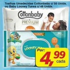 Supermercados Guanabara Toalhas Umedecidas Cottonbaby c/50 unids. ou Baby Looney Tunes c/48 unids. oferta