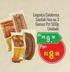Mart Minas Linguiça calabresa saudali fina ou 3 gomos pct 500g unidade oferta