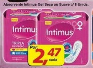 Supermercados Guanabara Absorvente Intimus Gel Seca ou Suave c/ 8 unids. oferta