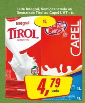 Leite Integral, Semidesnatado ou Desnatado Tirol ou Capel UHT