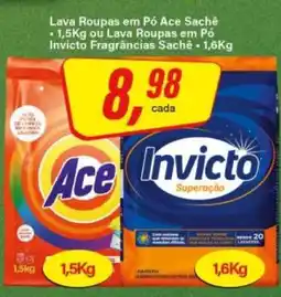 Rede Supermarket Lava Roupas em Pó Ace Sachê ou Lava Roupas em Pó Invicto Fragrâncias Sachê oferta
