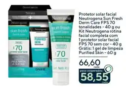 Drogaria Coop Protetor solar facial neutrogena sun fresh derm care fps 70 oferta