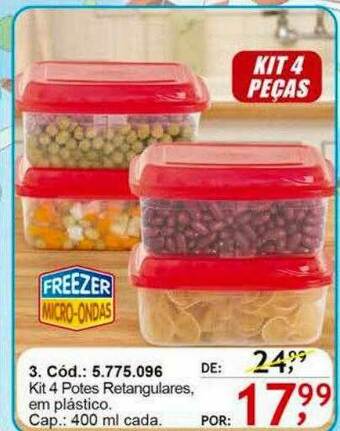Quatro Estações Kit 4 Potes Retangulares Em Plástico oferta