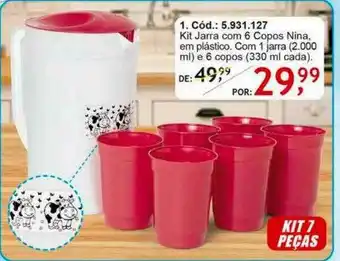 Quatro Estações Kit Jarra Com 6 Copos Nina Em Plástico oferta
