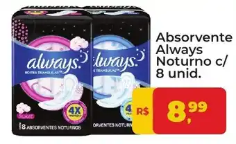 Absorvente always noturno c/ 8 unid.