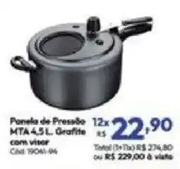 Lojas Becker Panela de Pressão MTA 4,5 L. Grafite com visor oferta