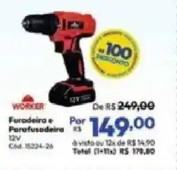 Lojas Becker Worker furadeira e parafusadeira 12V oferta