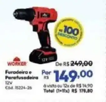Lojas Becker Worker furadeira e parafusadeira 12V oferta