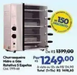 Lojas Becker Churrasqueira Hidro a Gás Rotativa 5 Espeitos oferta