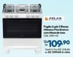 Lojas Becker Fogão à gás 5 Bocas Mônaco Plus Branco com Mesa de Inox oferta