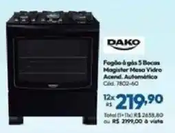 Lojas Becker Poglio à gás 5 Bocas Magister Mesa Vidro oferta