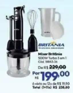 Lojas Becker Mixer britânia 500w turbo 3 em 1 oferta