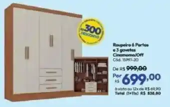 Roupeira 6 Portas e 3 gavetas